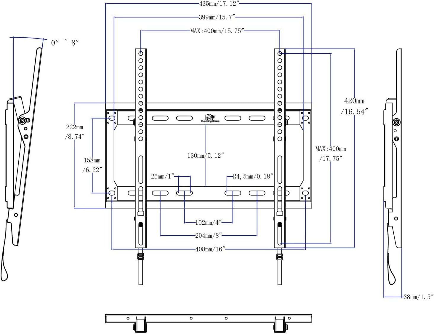 Mounting Dream Tilt TV Wall Bracket for 26-60" TV Max VESA 400x400mm 40kg MD2268-MK-02