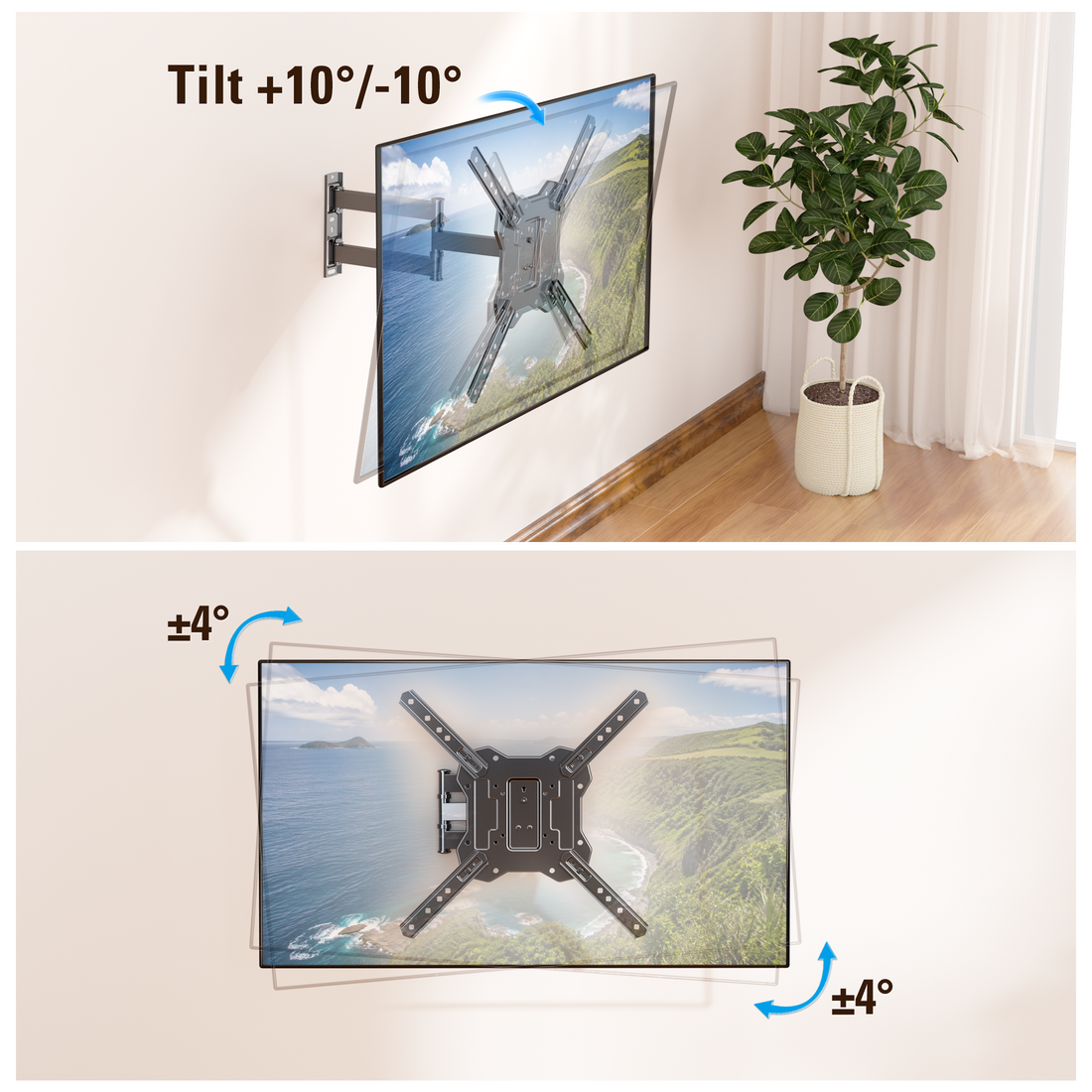 FitMetal Full Motion TV Wall Mount with Swivel Arm for 26-65 inch TVs, Max VESA 400x400mm，Holds up to 77 lbs F24202