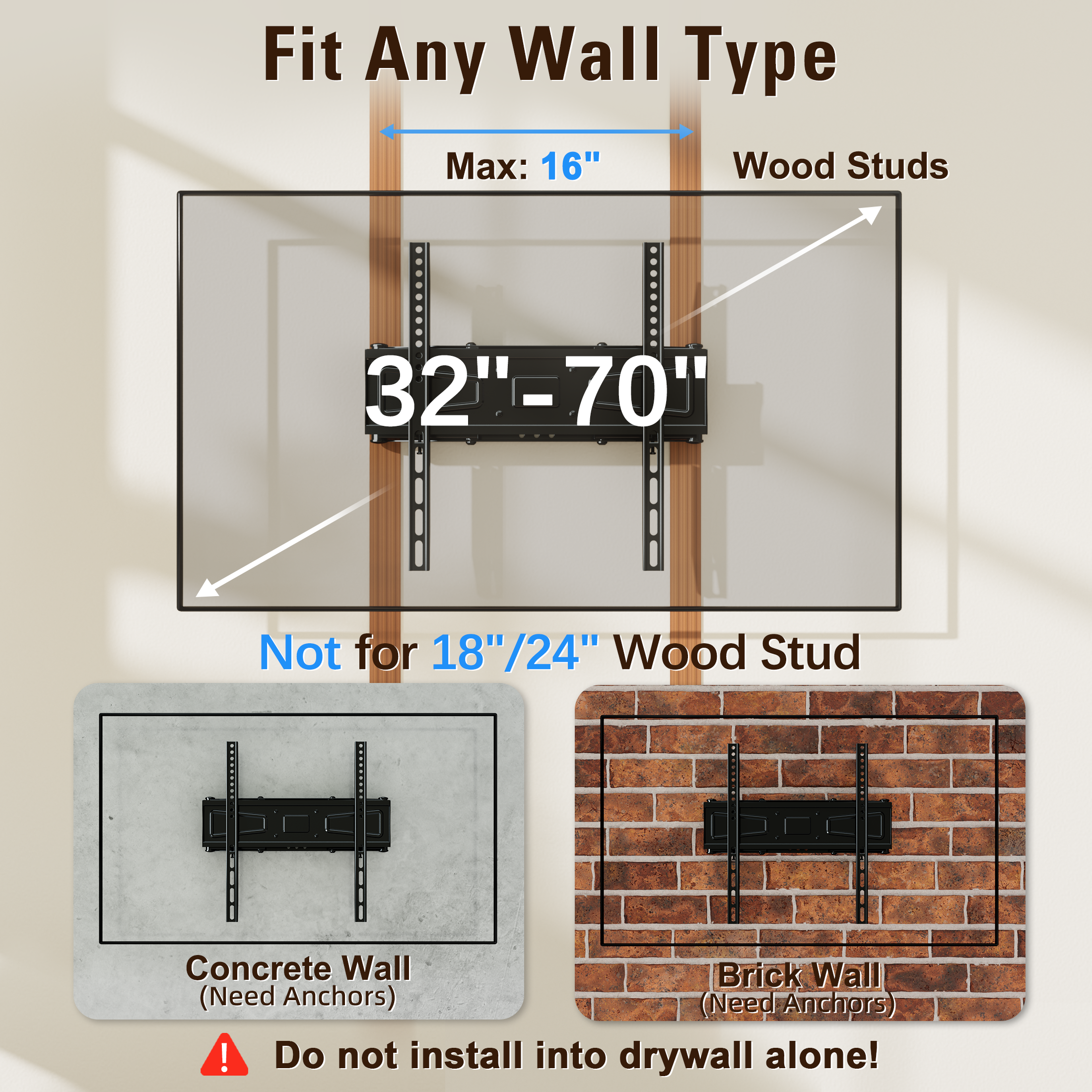 Fitmetal F24203 Full Motion TV Wall Mount for 32-70" TV, Articulating Wall Mount Bracket with Swivel,Tilt and Level, Max VESA 400x400mm, 99 lbs, Fits up to 16" Studs