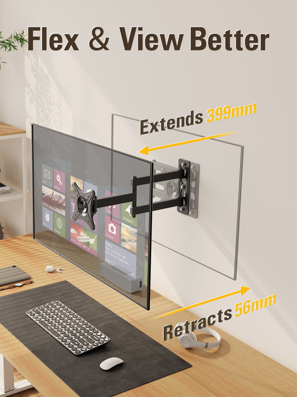 Mounting Dream Monitor Wall Mount fit 10-26" TV 15kg, VESA 50x50-100x100mm | VESA Wall Mount, TV Wall Bracket, Swivel Tilt Rotate, Full Motion Monitor Arm MD2463-02