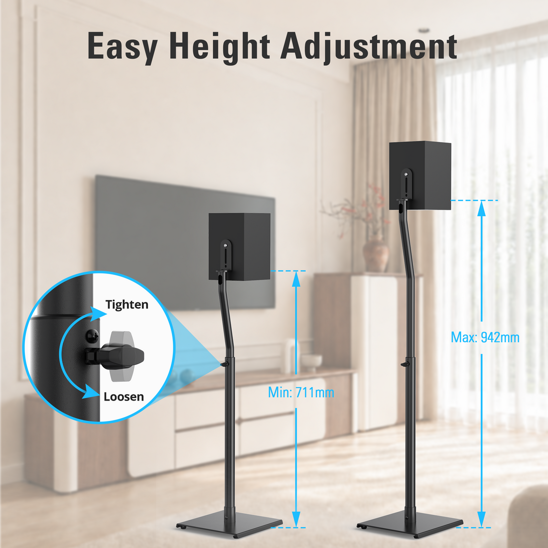Mounting Dream Speaker Stand Floor Pair Height Adjustable 71-94cm Load 5kg for Surround Speaker Rear Speaker, with Internal Cable Management MD5401-03