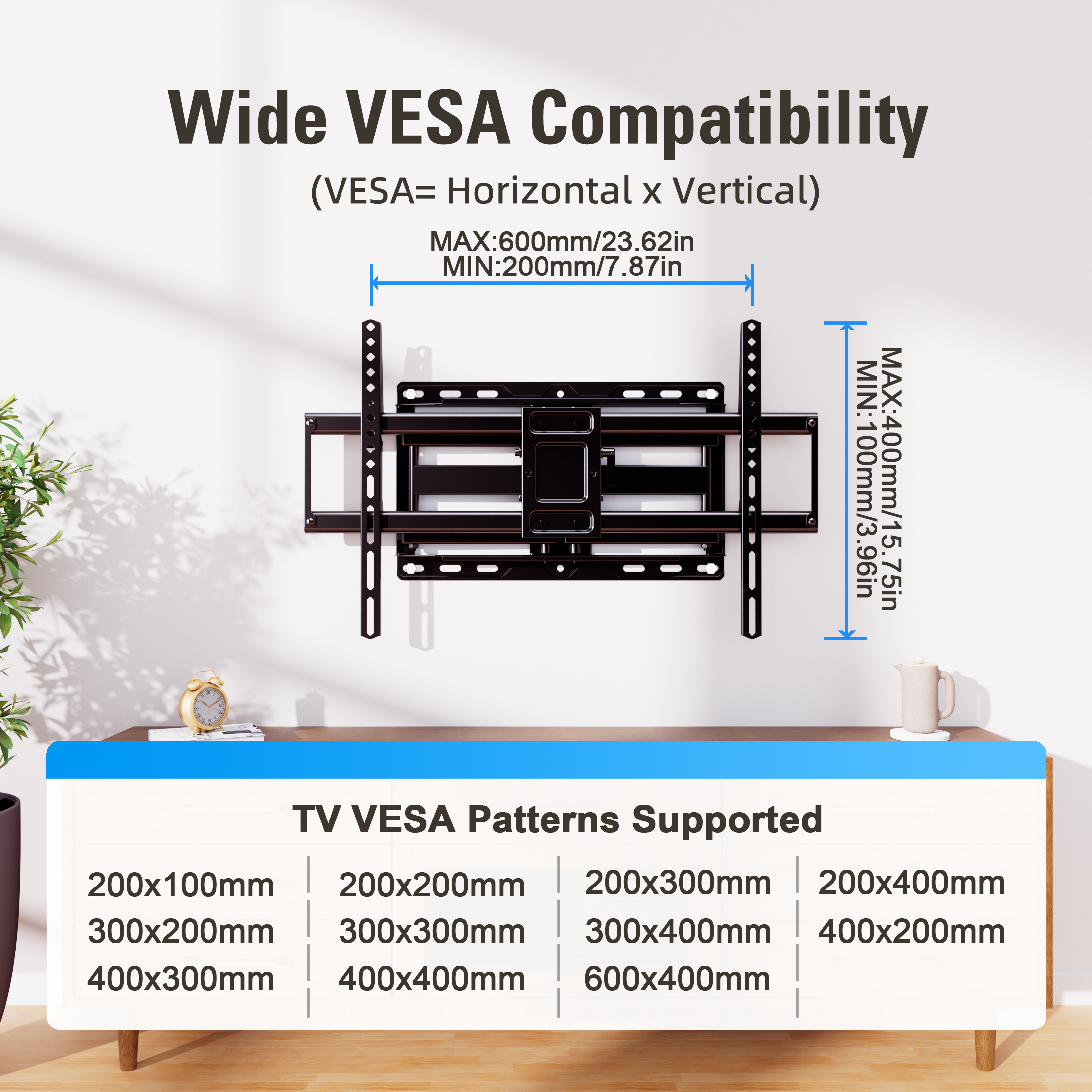 Fitmetal F27207 Large Full Motion TV Wall Mount for 47-92 inch TVs Swivels Tilts Extension Rotation Holds up to 132lbs Max VESA 600x400mm, Fit 16" Wood Stud
