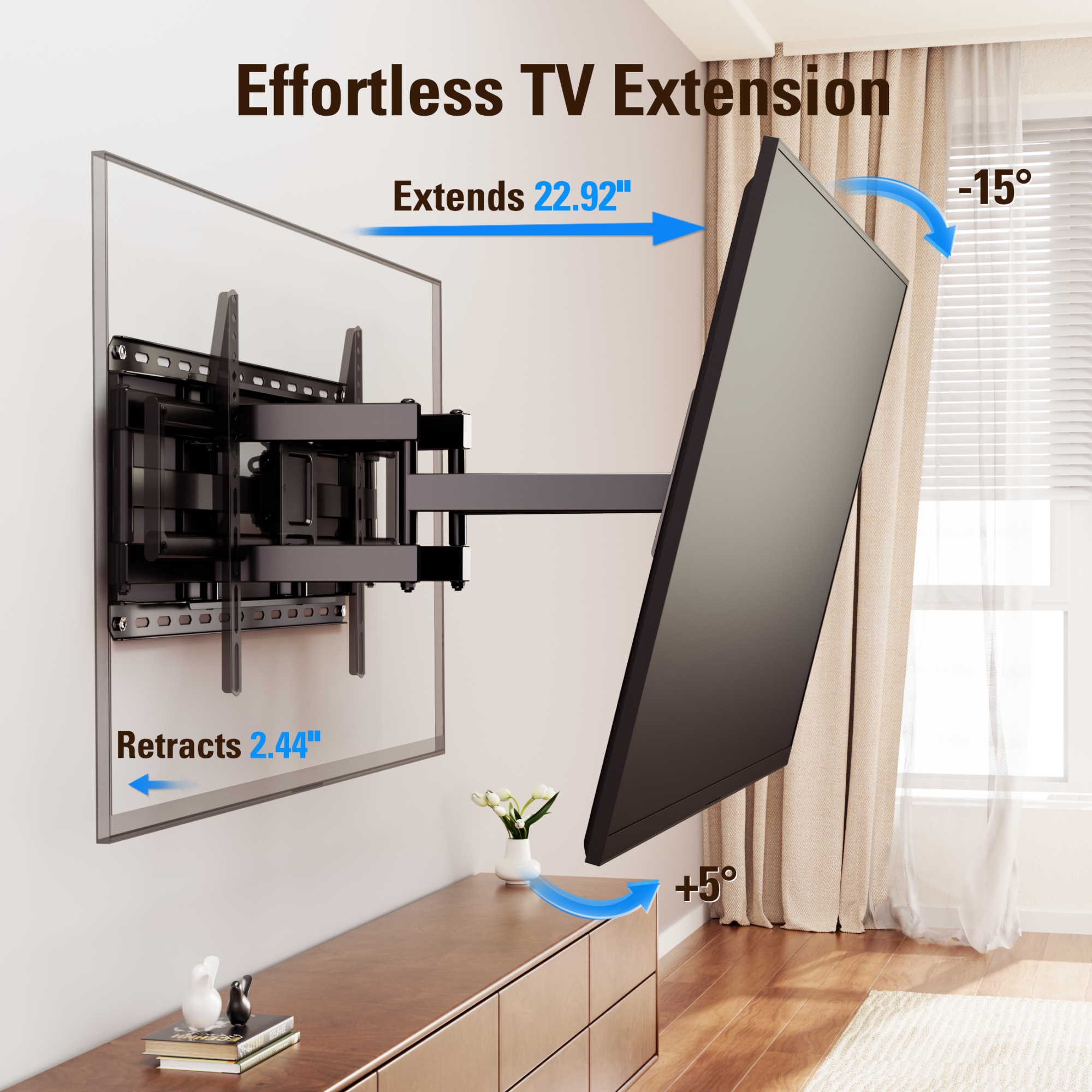 Fitmetal F27208 Full Motion TV Wall Mount for 47-92" TVs, Swivel Tilt Extension Leveling, up to 154 lbs Max VESA 600x400mm, Fits 16/18/24 inch Wood Stud