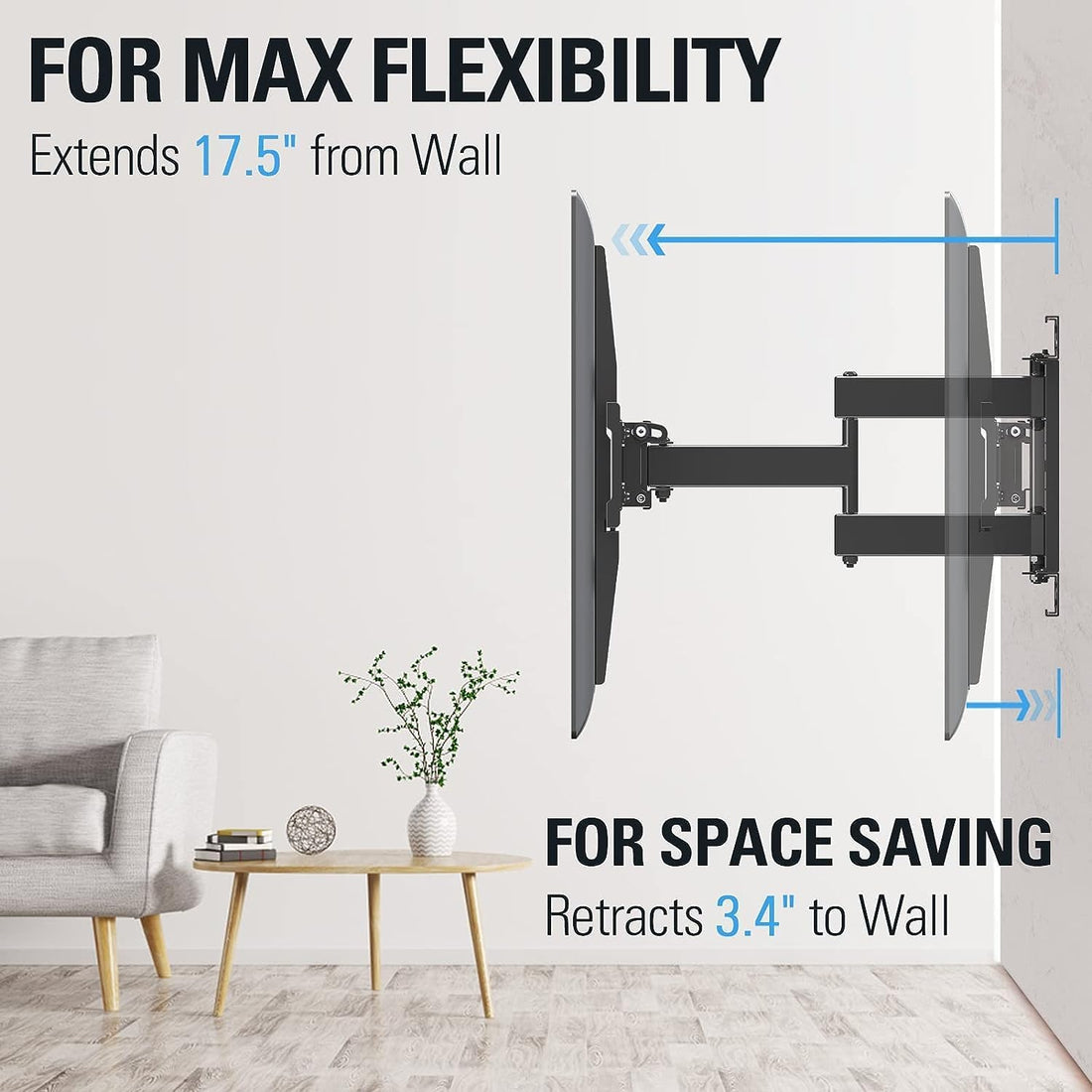 Mounting Dream TV Mount Full Motion TV Wall Mounts for 32-65 Inch Flat Screen TV, Wall Mount TV Bracket with Dual Arms, Max VESA 400x400mm and 99 LBS, Fits 16", 18", 24" Studs MD2380-24K-04 TV Mounts