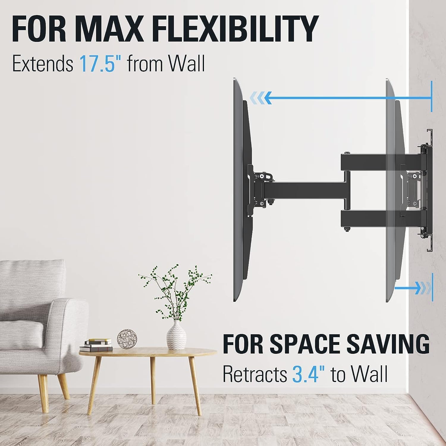 Mounting Dream TV Mount Full Motion TV Wall Mounts for 32-65 Inch Flat Screen TV, Wall Mount TV Bracket with Dual Arms, Max VESA 400x400mm and 99 LBS, Fits 16", 18", 24" Studs MD2380-24K-04 TV Mounts