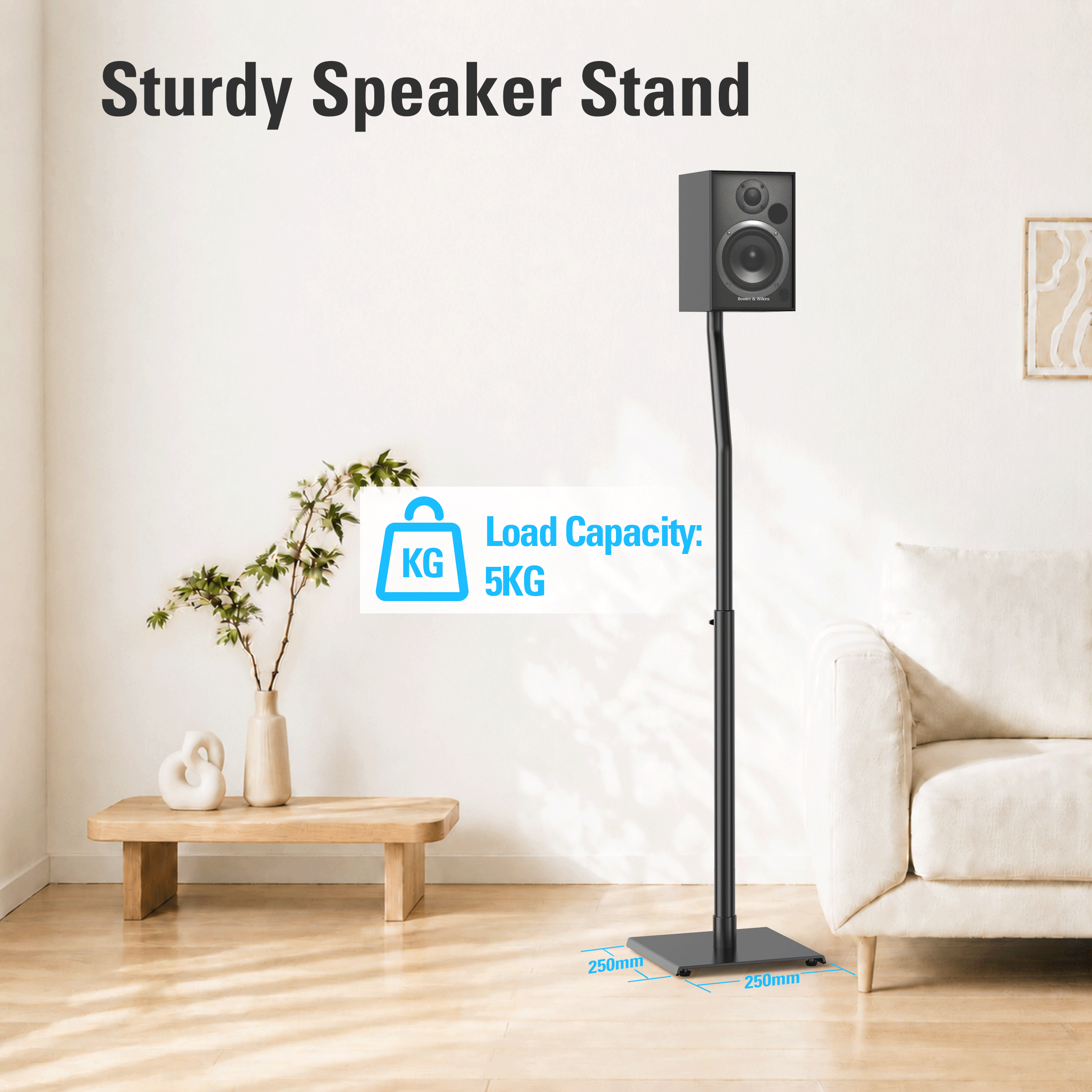 Mounting Dream Speaker Stand Floor Pair Height Adjustable 71-94cm Load 5kg for Surround Speaker Rear Speaker, with Internal Cable Management MD5401-03