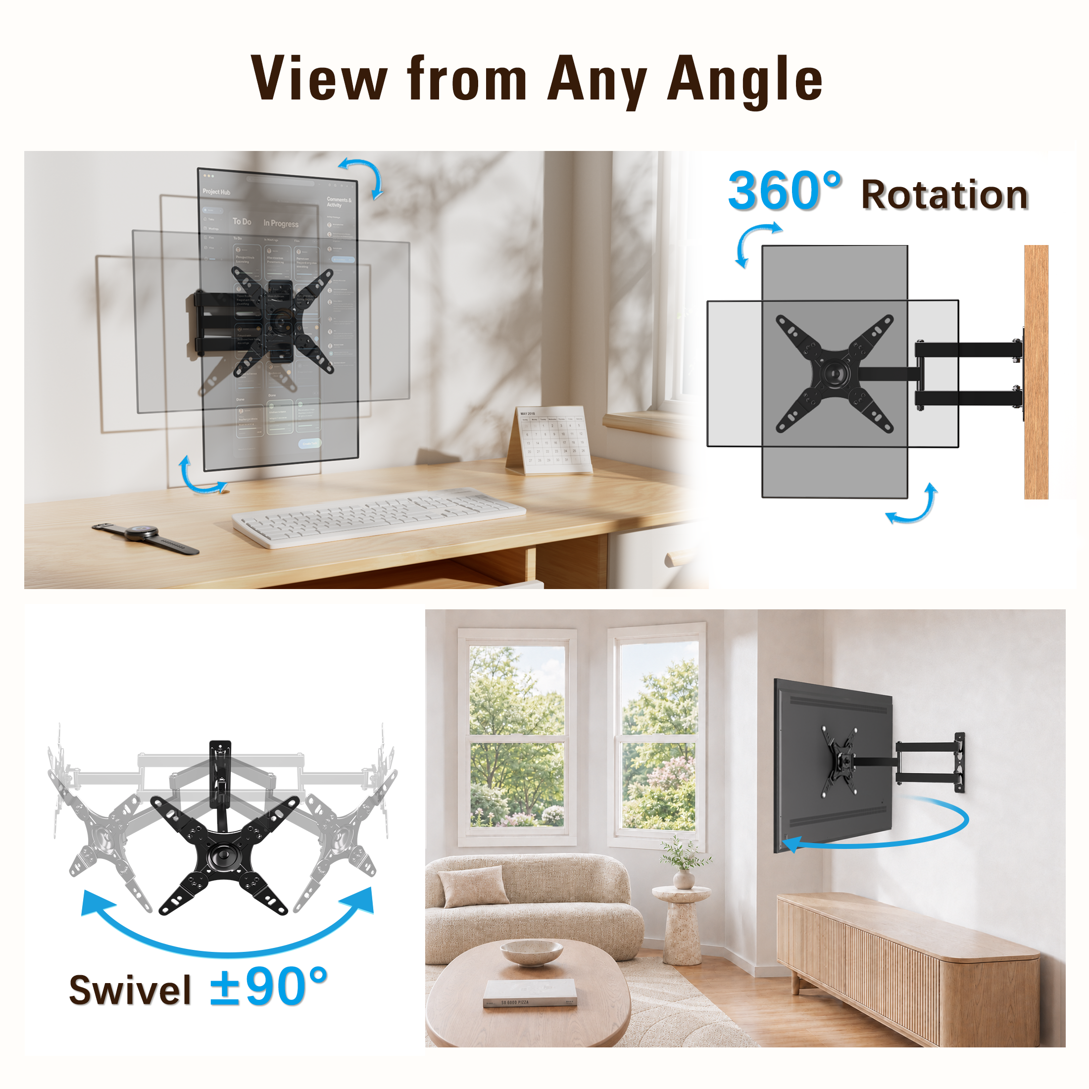 Fitmetal F21203 Full Motion TV Wall Mount for 13-43 Inch TVs & Monitors, Swivel Tilt Extension TV Mount Bracket with 360° Rotation, Articulating Arms, Max VESA 200x200mm, Supports Up to 33 lbs