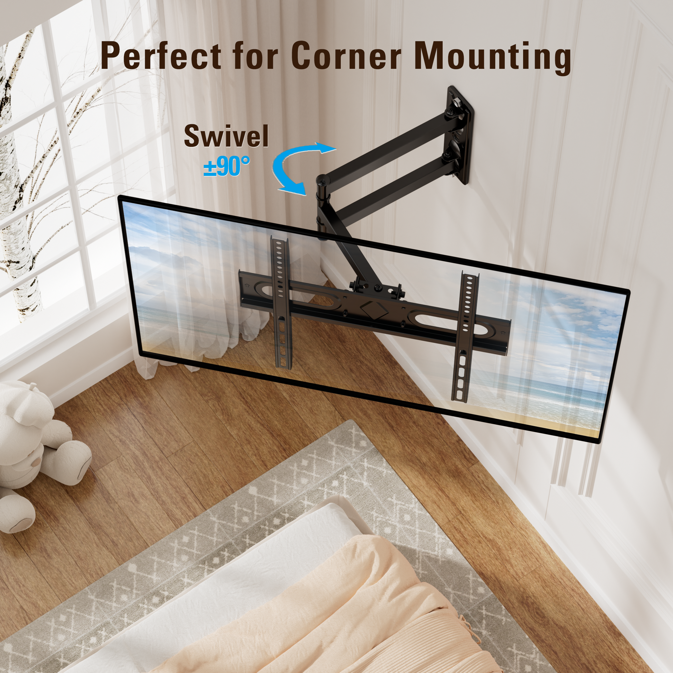 Fitmetal F24204 Full Motion TV Wall Mount for 26-65 Inch TVs, Single Stud Corner Mount Bracket with Swivel & Tilt, Holds up to 80 lbs, Max VESA 400x400mm