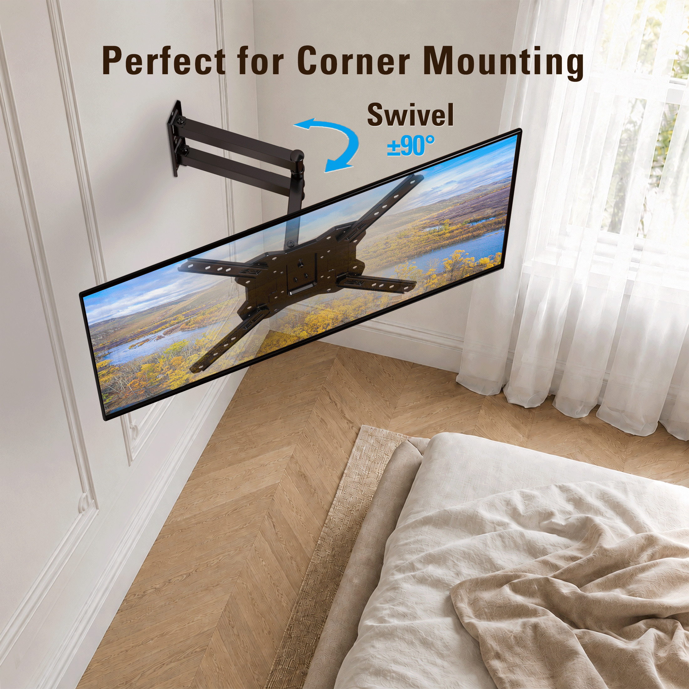 FitMetal Full Motion TV Wall Mount with Swivel Arm for 26-65 inch TVs, Max VESA 400x400mm，Holds up to 77 lbs F24202