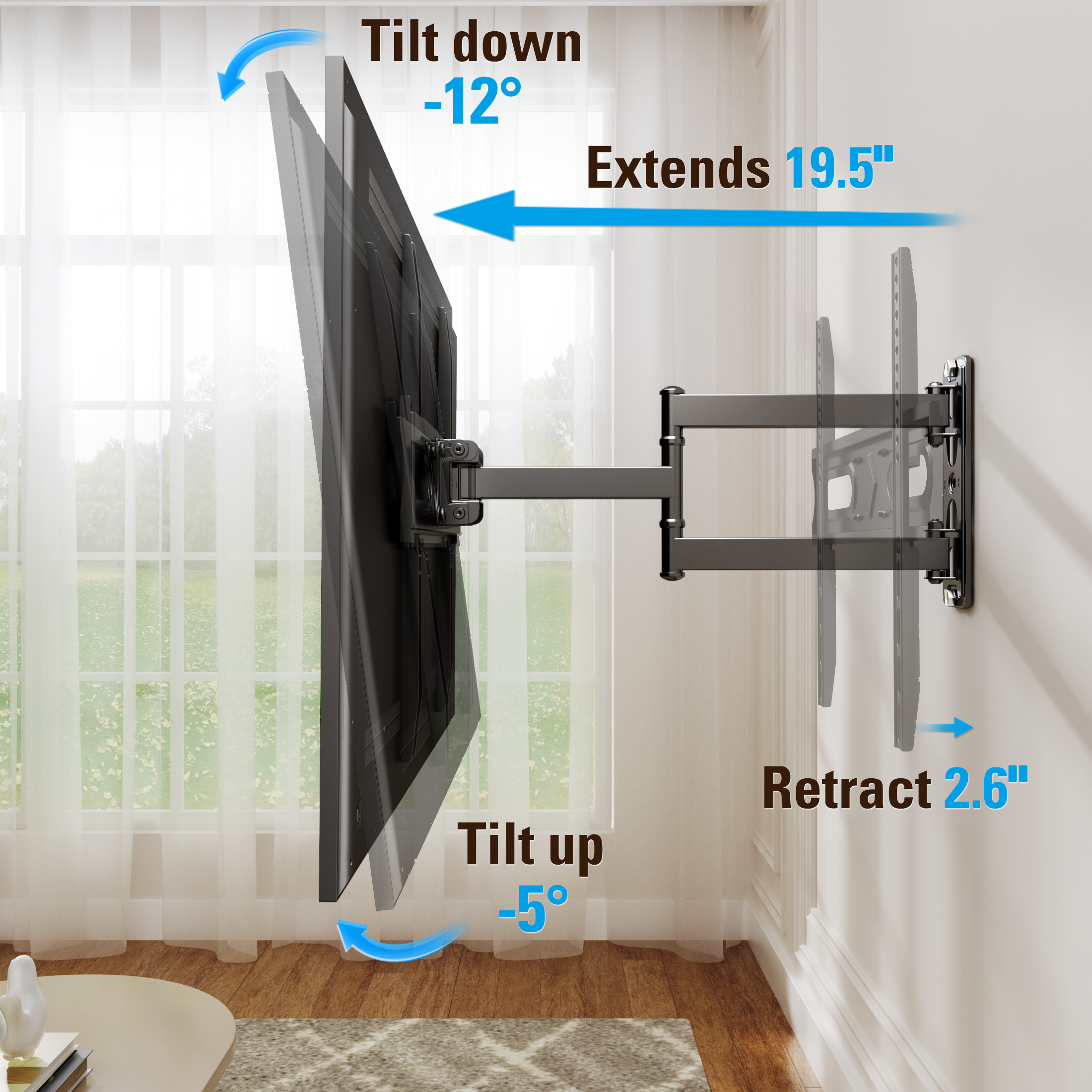 Fitmetal F24204 Full Motion TV Wall Mount for 26-65 Inch TVs, Single Stud Corner Mount Bracket with Swivel & Tilt, Holds up to 80 lbs, Max VESA 400x400mm