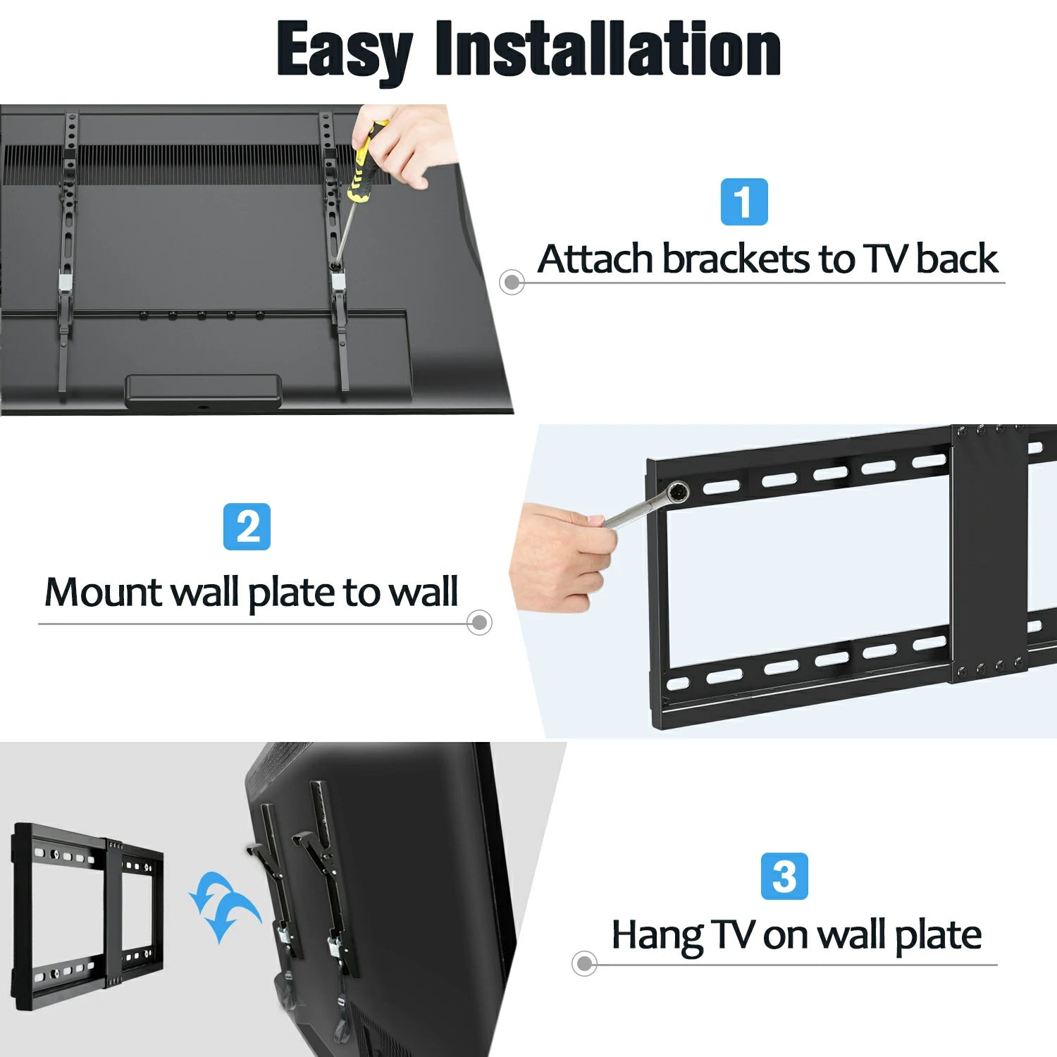Fitmetal Tilting TV Wall Mount for 37-70" TV,Low Profile TV Mount,Hold up to 132 lbs,Max VESA 600 x 400,Fits 16'/18"/24" Studs