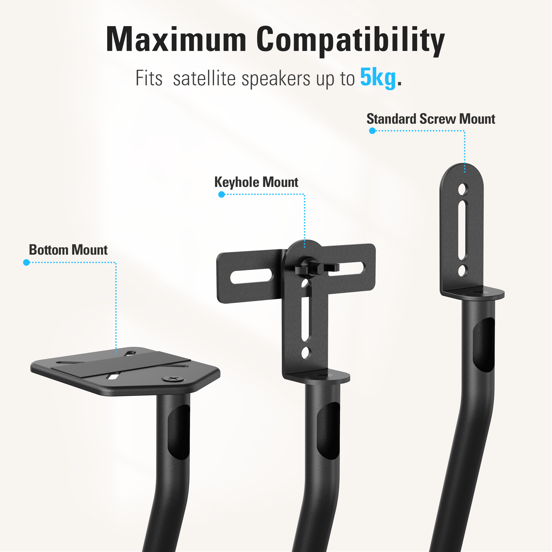 Mounting Dream Speaker Stand Floor Pair Height Adjustable 71-94cm Load 5kg for Surround Speaker Rear Speaker, with Internal Cable Management MD5401-03