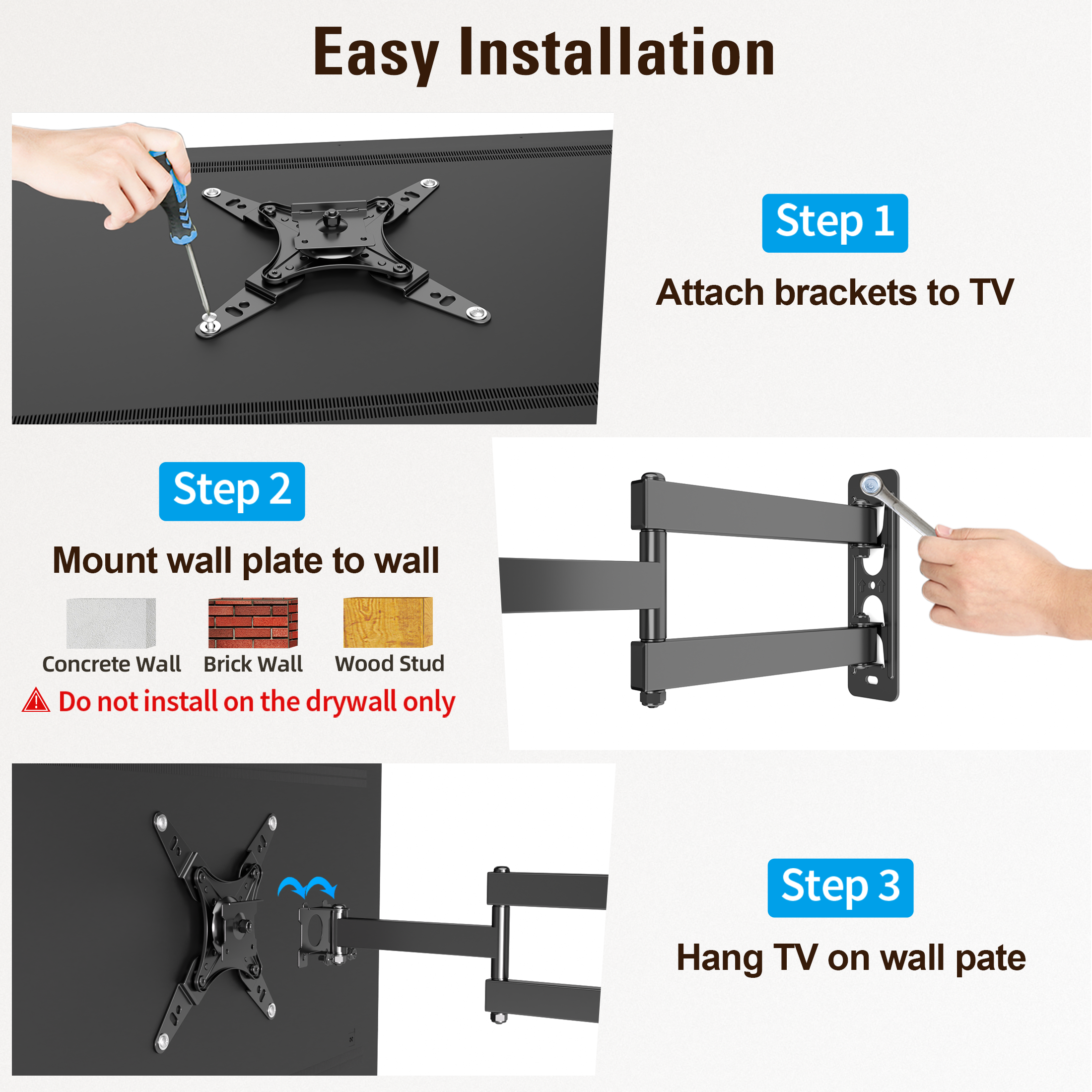 Fitmetal F21203 Full Motion TV Wall Mount for 13-43 Inch TVs & Monitors, Swivel Tilt Extension TV Mount Bracket with 360° Rotation, Articulating Arms, Max VESA 200x200mm, Supports Up to 33 lbs