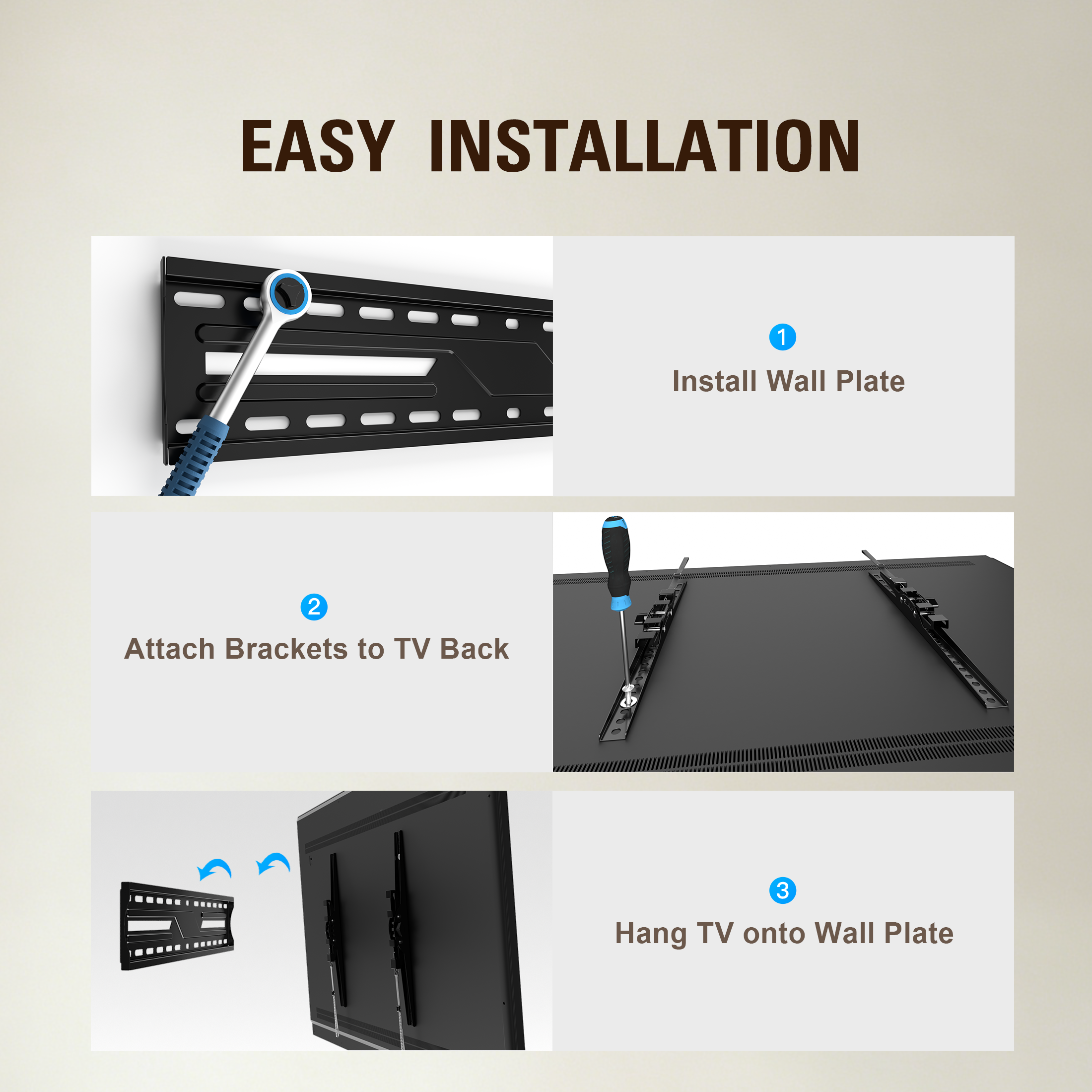 Fitmetal Large Tilt TV Wall Mount for 50" to 86" TVs, Holds up to 132 lbs，Max VESA 600x400mm F27206