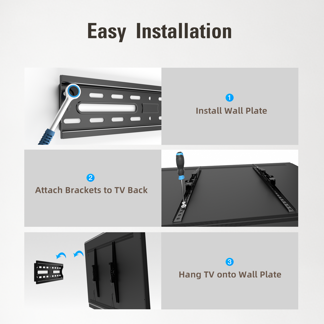 Fitmetal F24904 Tilting TV Mount for 14-65 inch TVs, Low Profile TV Wall Mount Bracket supports up to 99 lbs, Max VESA 400x400mm, Unique Strap Design for Easily Lock and Release