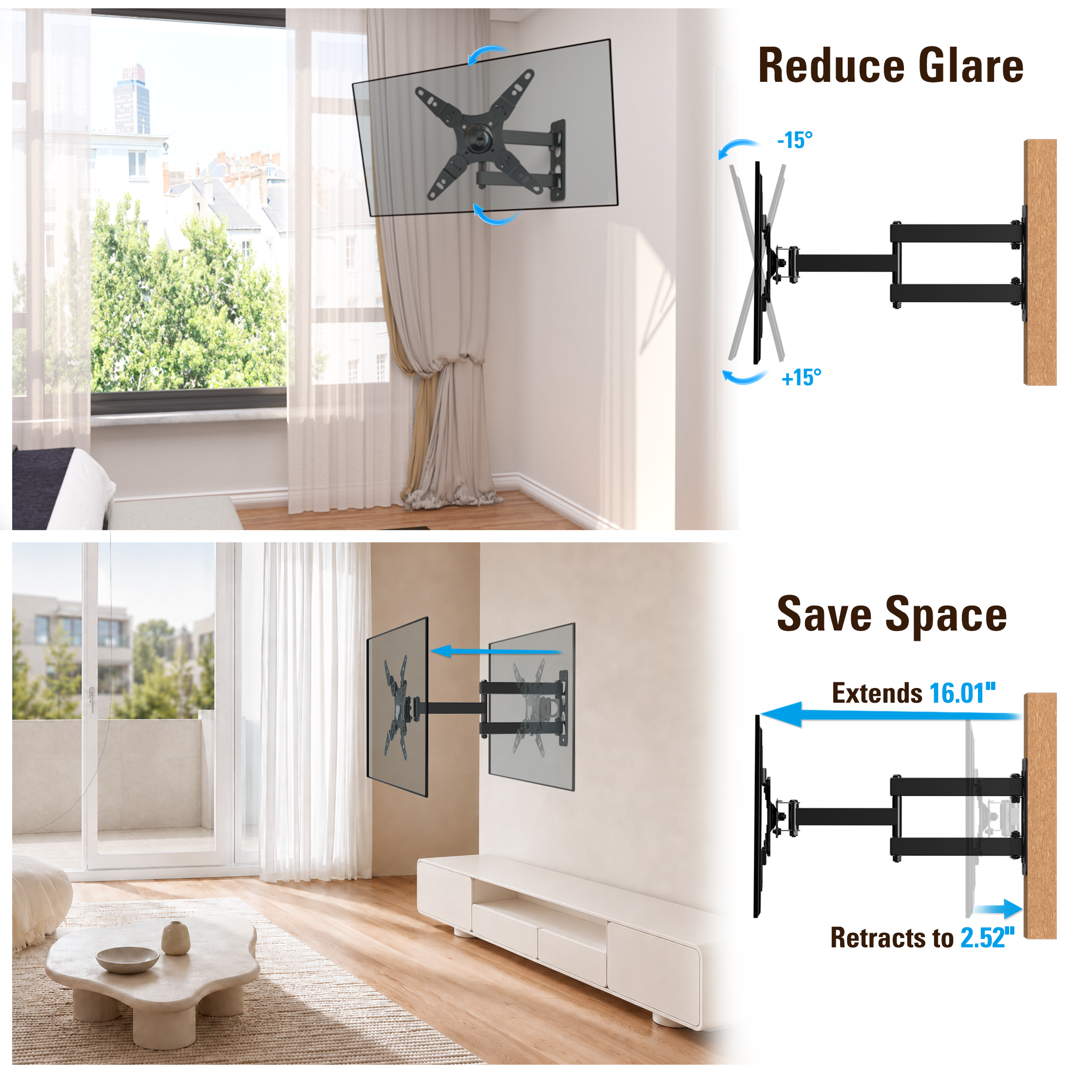 Fitmetal F21203 Full Motion TV Wall Mount for 13-43 Inch TVs & Monitors, Swivel Tilt Extension TV Mount Bracket with 360° Rotation, Articulating Arms, Max VESA 200x200mm, Supports Up to 33 lbs