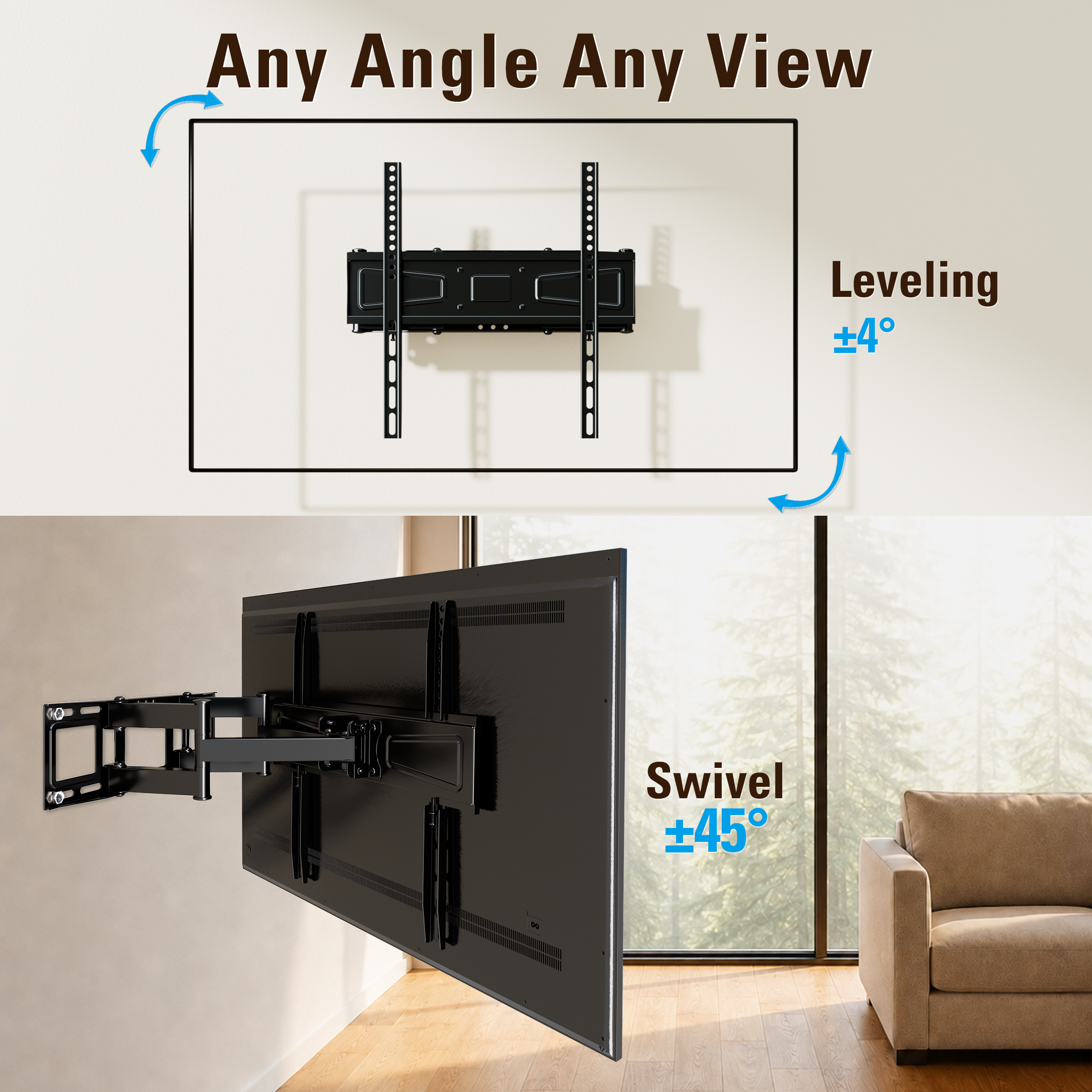 Fitmetal F24203 Full Motion TV Wall Mount for 32-70" TV, Articulating Wall Mount Bracket with Swivel,Tilt and Level, Max VESA 400x400mm, 99 lbs, Fits up to 16" Studs
