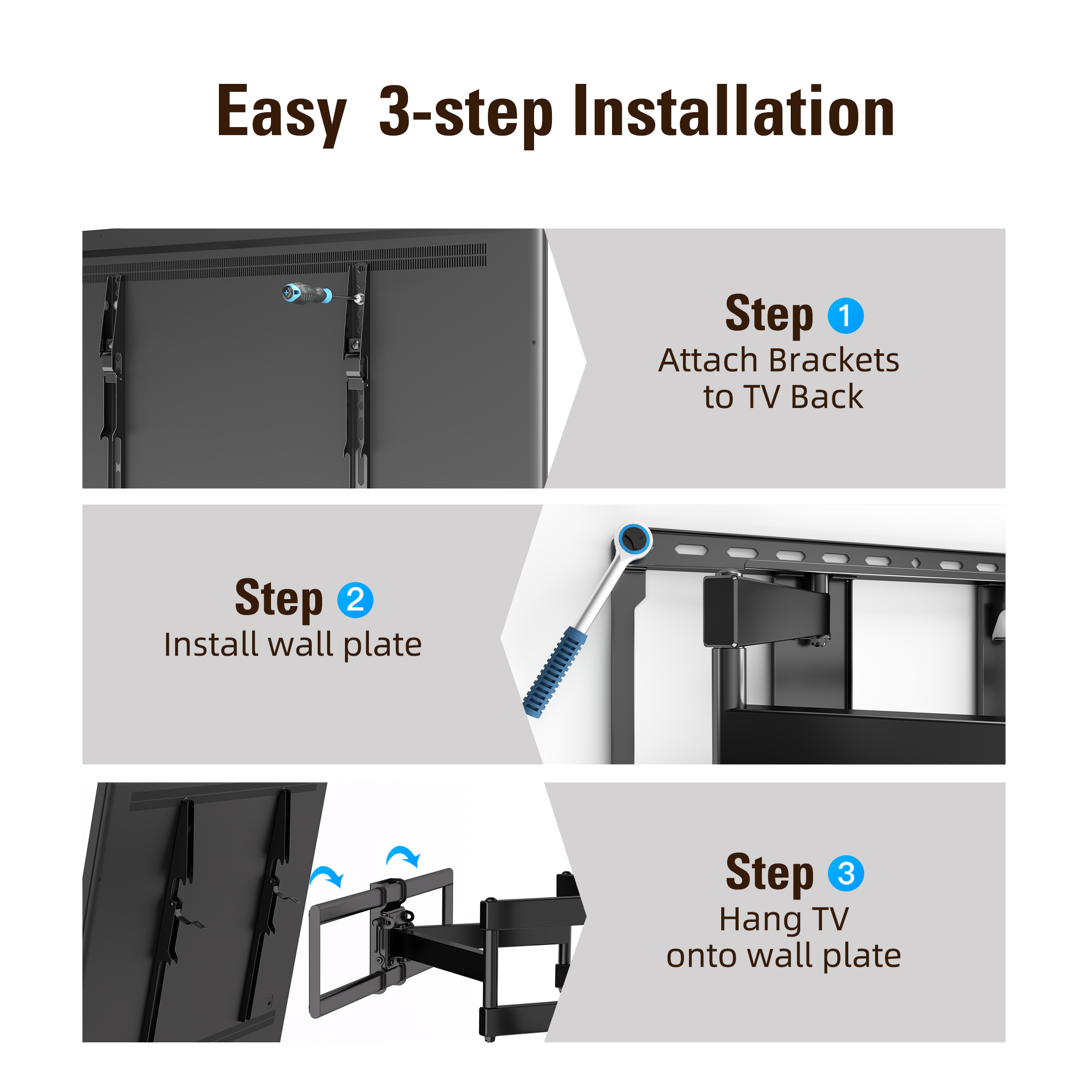 Fitmetal F27208 Full Motion TV Wall Mount for 47-92" TVs, Swivel Tilt Extension Leveling, up to 154 lbs Max VESA 600x400mm, Fits 16/18/24 inch Wood Stud