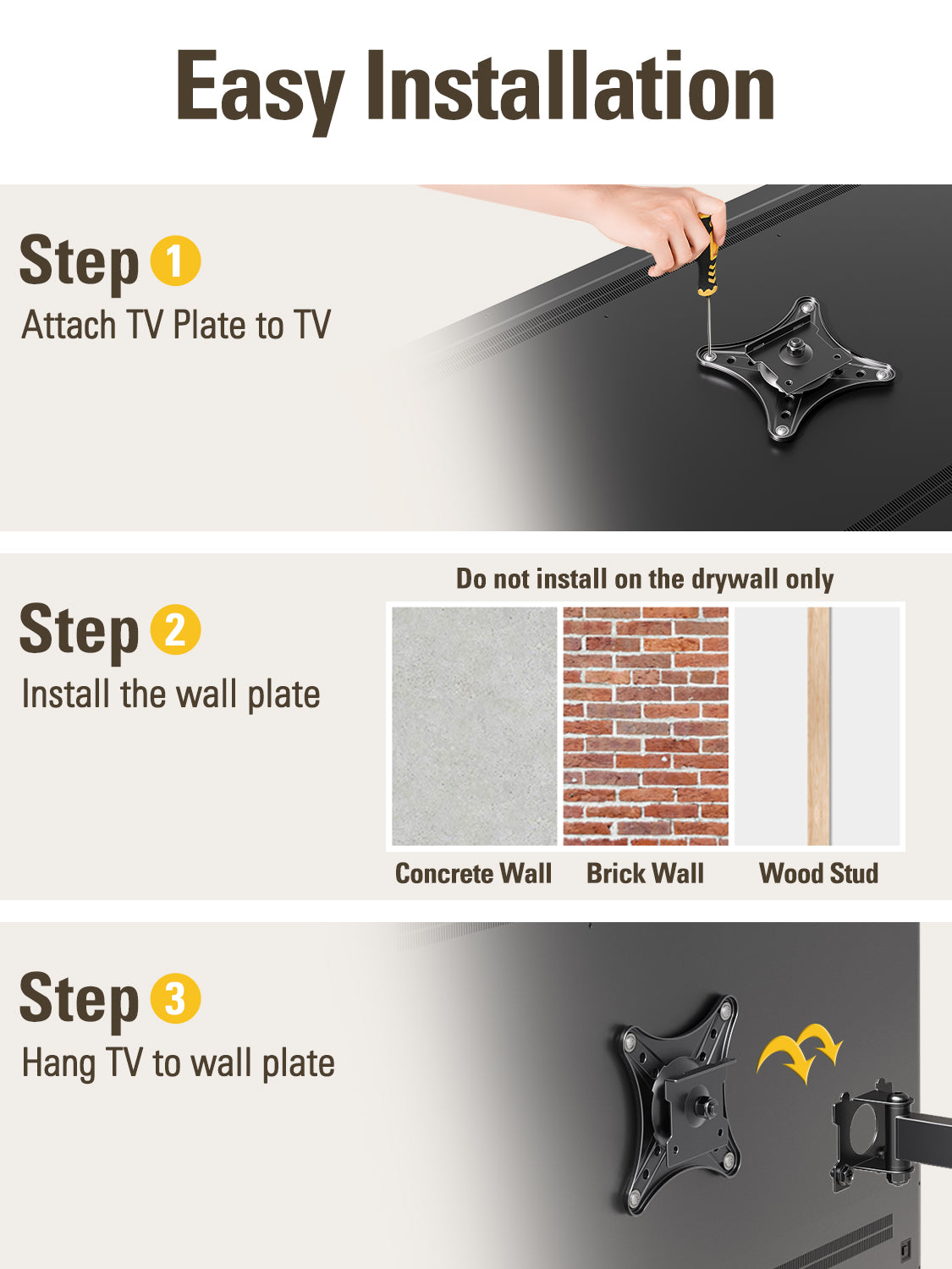 Mounting Dream Monitor Wall Mount fit 10-26" TV 15kg, VESA 50x50-100x100mm | VESA Wall Mount, TV Wall Bracket, Swivel Tilt Rotate, Full Motion Monitor Arm MD2463-02