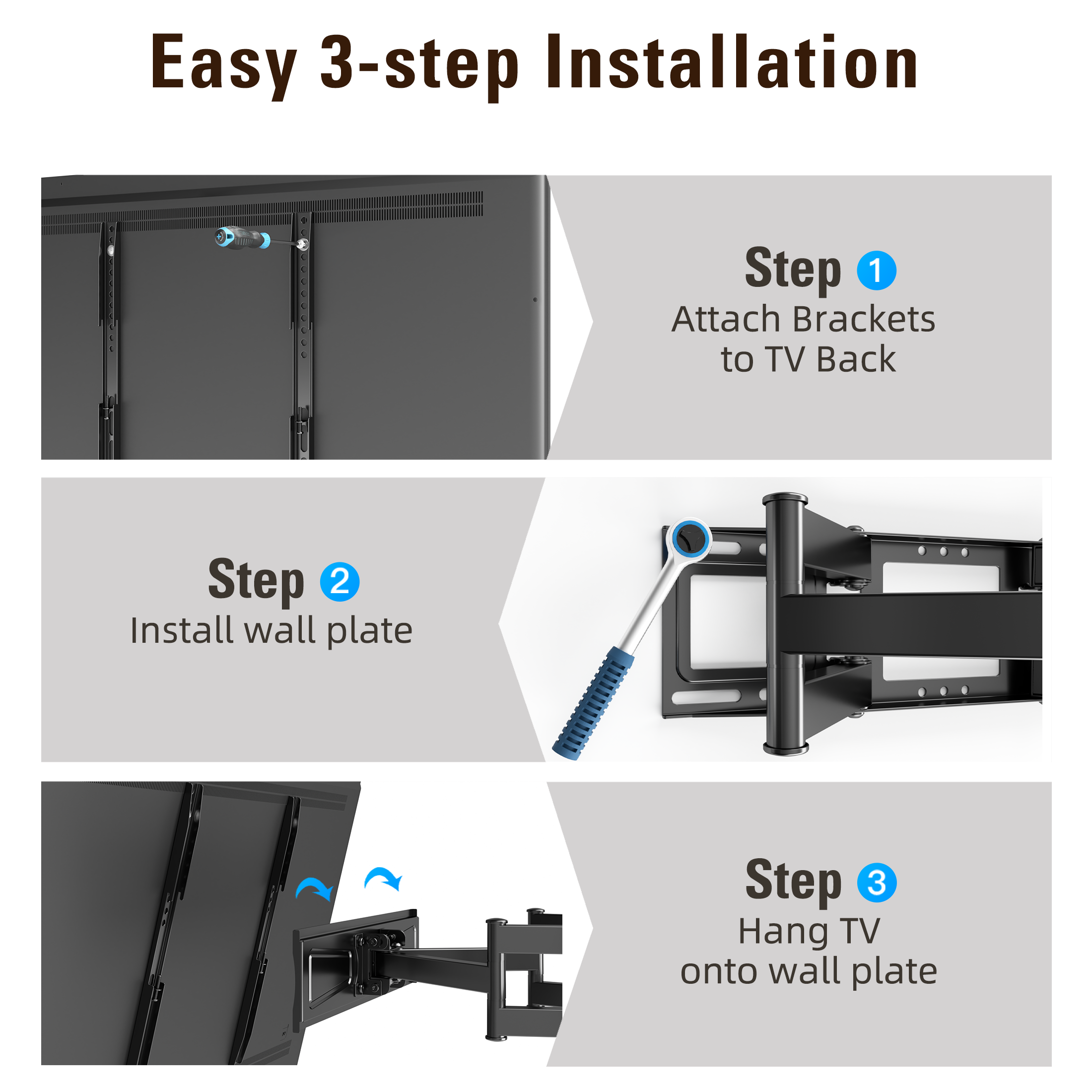 Fitmetal F24203 Full Motion TV Wall Mount for 32-70" TV, Articulating Wall Mount Bracket with Swivel,Tilt and Level, Max VESA 400x400mm, 99 lbs, Fits up to 16" Studs