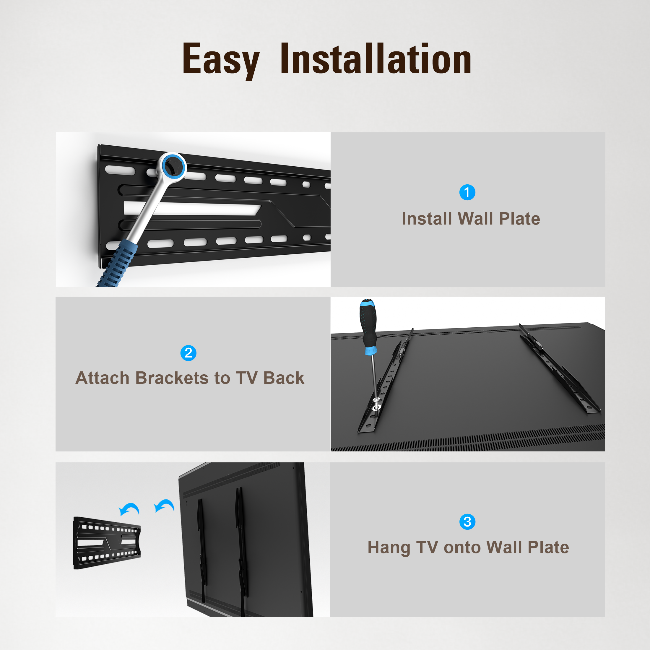 Fitmetal Large Fixed TV Wall Mount for 32" to 86" TVs, Holds up to 132 lbs,，Max VESA 600x400mm F27205