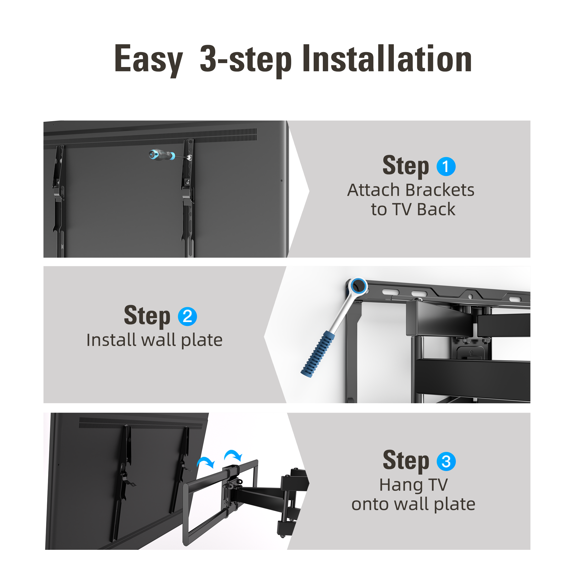 Fitmetal F27207 Large Full Motion TV Wall Mount for 47-92 inch TVs Swivels Tilts Extension Rotation Holds up to 132lbs Max VESA 600x400mm, Fit 16" Wood Stud